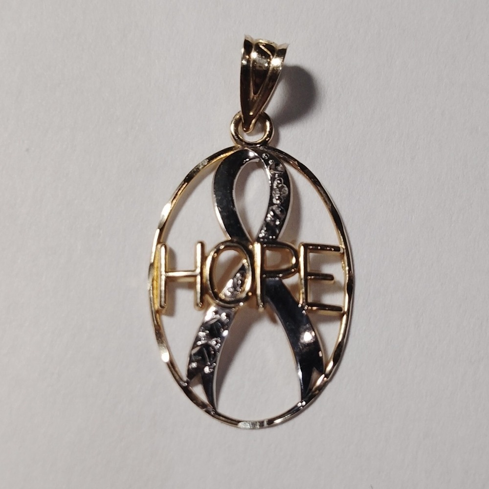 14k Yellow Gold Rhodium Two-Tone Hope Ribbon Pendant Cancer Awareness Charm